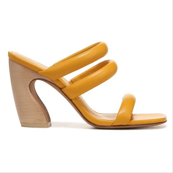 VINCE Dara Tubular Three-band Slide Sandals 8.5 Papaya Yellow Leather NEW $330 - Picture 3 of 15